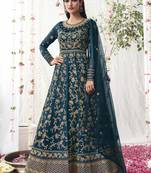 Teal embroidered net salwar
