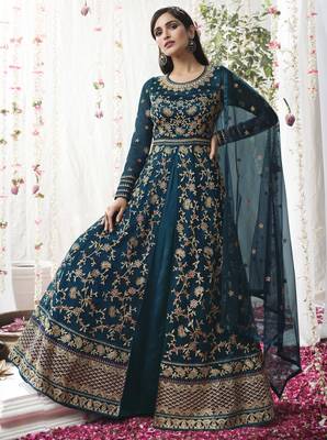 Teal embroidered net salwar 2