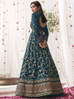 Teal embroidered net salwar 3