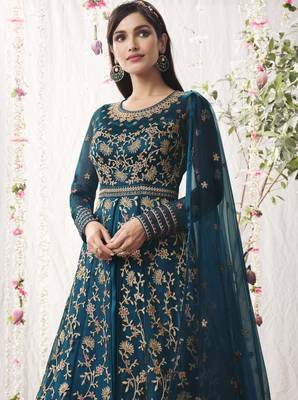 Teal embroidered net salwar 4