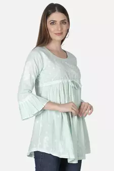 Hand Embroidered Light Pista Green Cotton Lucknowi Chikankari Top