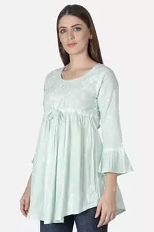 Hand Embroidered Light Pista Green Cotton Lucknowi Chikankari Top