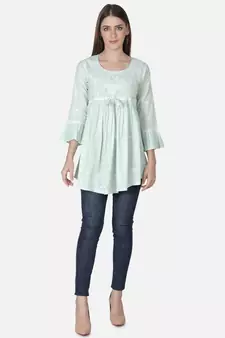 Hand Embroidered Light Pista Green Cotton Lucknowi Chikankari Top