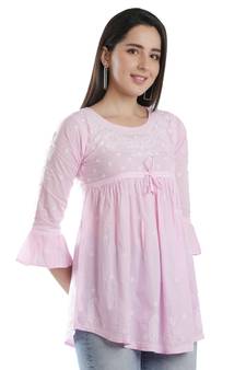 Seva Chikan Hand Embroidered Pink Cotton Lucknowi Chikankari Top