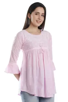 Seva Chikan Hand Embroidered Pink Cotton Lucknowi Chikankari Top
