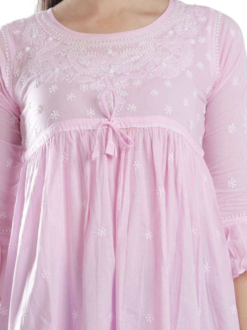 Seva Chikan Hand Embroidered Pink Cotton Lucknowi Chikankari Top