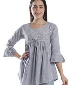 Hand Embroidered Grey Cotton Lucknowi Chikankari Top