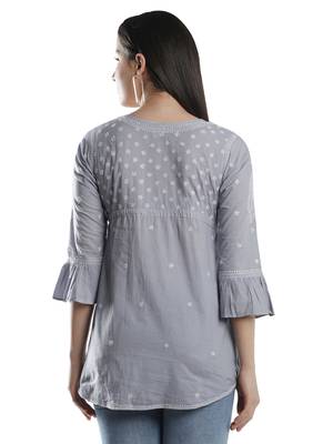 Hand Embroidered Grey Cotton Lucknowi Chikankari Top 2
