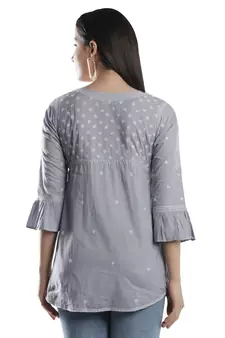 Hand Embroidered Grey Cotton Lucknowi Chikankari Top