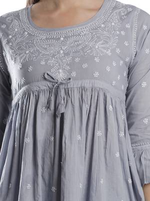 Hand Embroidered Grey Cotton Lucknowi Chikankari Top 5