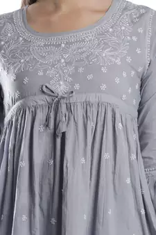 Hand Embroidered Grey Cotton Lucknowi Chikankari Top
