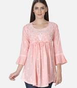 Hand Embroidered Blue Cotton Lucknowi Chikankari Top