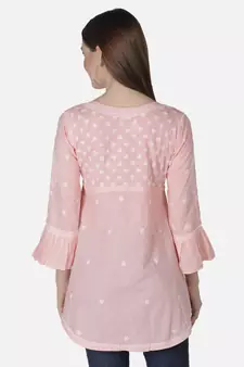 Hand Embroidered Blue Cotton Lucknowi Chikankari Top