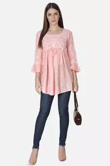 Hand Embroidered Blue Cotton Lucknowi Chikankari Top