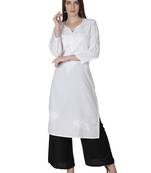 Hand Embroidered White Cotton Lucknowi Chikan Kurti