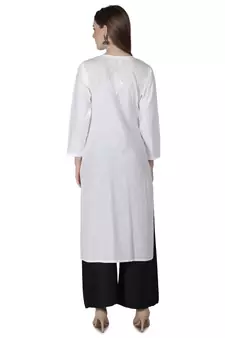 Hand Embroidered White Cotton Lucknowi Chikan Kurti
