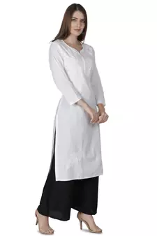 Hand Embroidered White Cotton Lucknowi Chikan Kurti