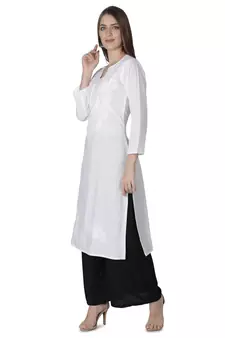 Hand Embroidered White Cotton Lucknowi Chikan Kurti