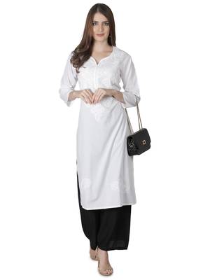 Hand Embroidered White Cotton Lucknowi Chikan Kurti 6