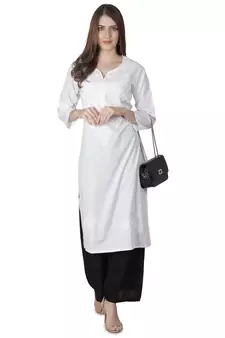 Hand Embroidered White Cotton Lucknowi Chikan Kurti