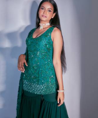 Hand Embroidered Emerald Gharara 3