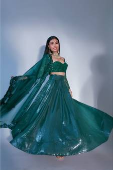 Hand embroidered choli with keri dupatta with sequin skirt