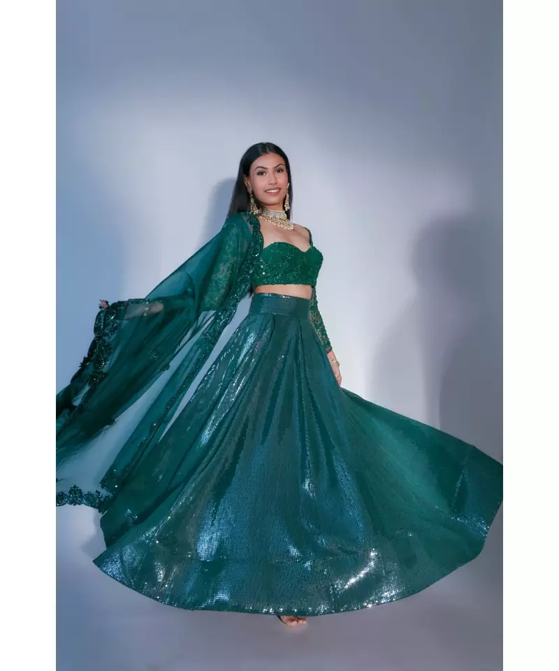 Hand embroidered choli with keri dupatta with sequin skirt