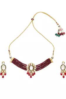 Royal Maroon Kundan Onyx Beads Choker Necklace Set