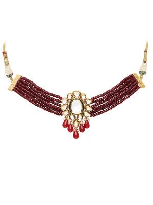 Royal Maroon Kundan Onyx Beads Choker Necklace Set 3