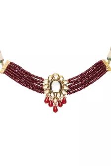 Royal Maroon Kundan Onyx Beads Choker Necklace Set