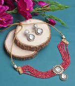 Ruby Uncut Polki Onyx Beads Choker Necklace Set