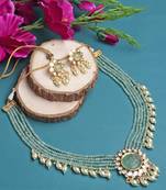 Long Pastel Green Kundan Polki In Onyx Beads Necklace Set