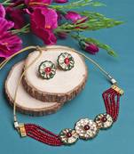  Maroon Uncut Polki Onyx Beads Choker Necklace Set