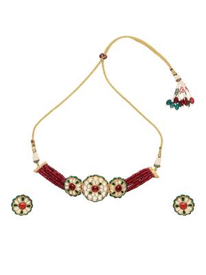  Maroon Uncut Polki Onyx Beads Choker Necklace Set 2