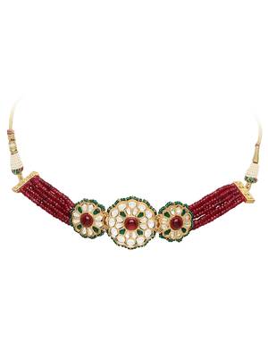  Maroon Uncut Polki Onyx Beads Choker Necklace Set 3