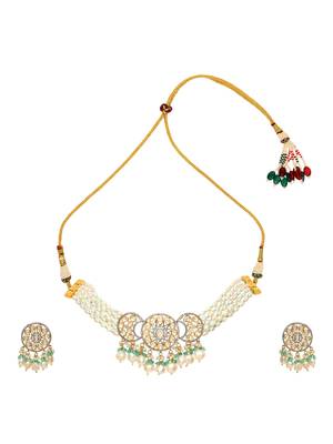  Uncut Polki Real Beads Choker Necklace Set 2
