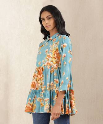 Turquiose Floral Print Kurti 2