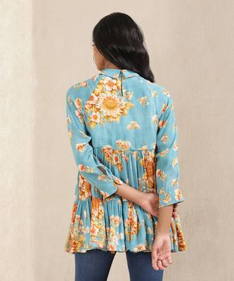 Turquiose Floral Print Kurti 3