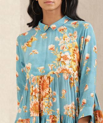 Turquiose Floral Print Kurti 5