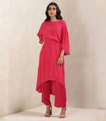 Red Satin Kurta With Pant by RITU KUMAR