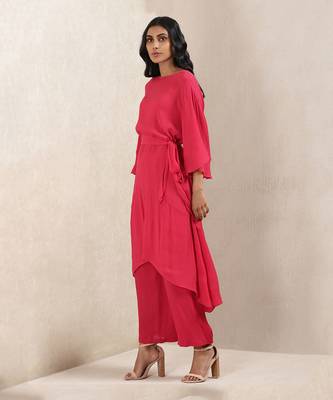 Red Satin Kurta With Pant by RITU KUMAR 2