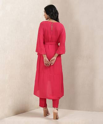 Red Satin Kurta With Pant by RITU KUMAR 3