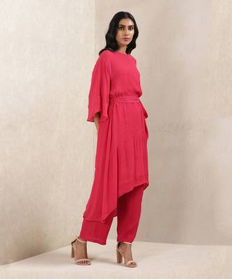 Red Satin Kurta With Pant by RITU KUMAR 4