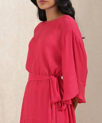 Red Satin Kurta With Pant by RITU KUMAR 5