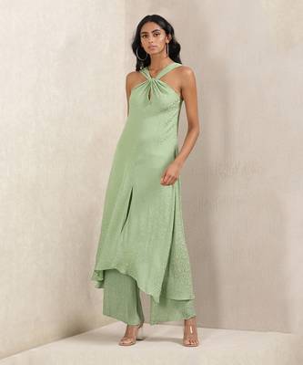 Green Satin Kurta With Pant 1