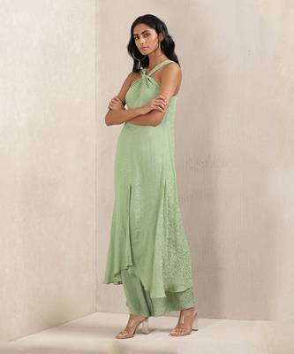 Green Satin Kurta With Pant 2