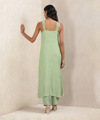 Green Satin Kurta With Pant 3
