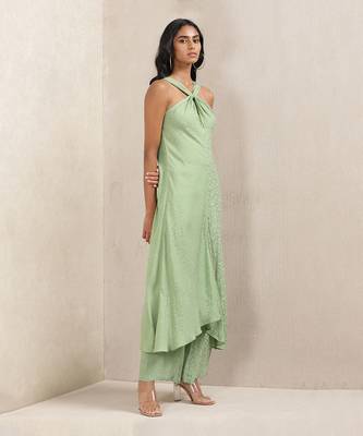 Green Satin Kurta With Pant 4