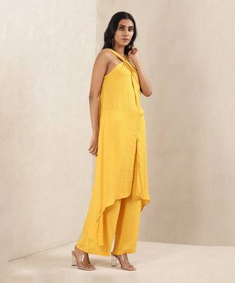 Yellow Satin Kurta With Pant 4