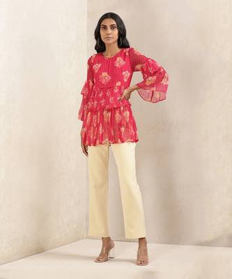 Pink Floral Print Kurti 1